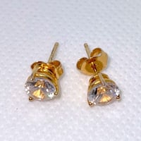 Image 3 of 925 gold plated round cz 3 prong stud earrings