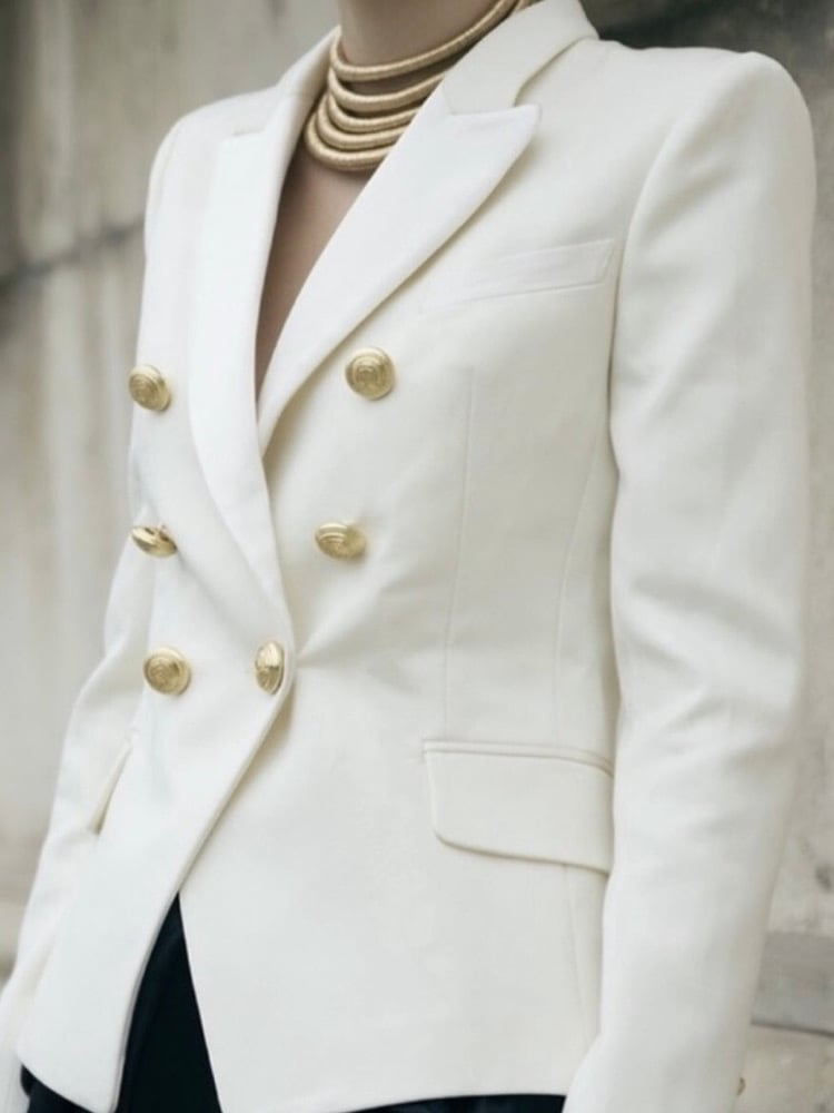 Image of BALMAIN x HM CREAM BLAZER WITH GOLD BUTTONS (US 12/EU 42)
