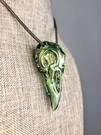 Image 2 of Matalic Green Raven Skull Pendant