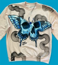Image 4 of “BLUE BUTTERFLY” CUSTOM ONE OF A KIND PAINTED SWEATSHIRT LARGE