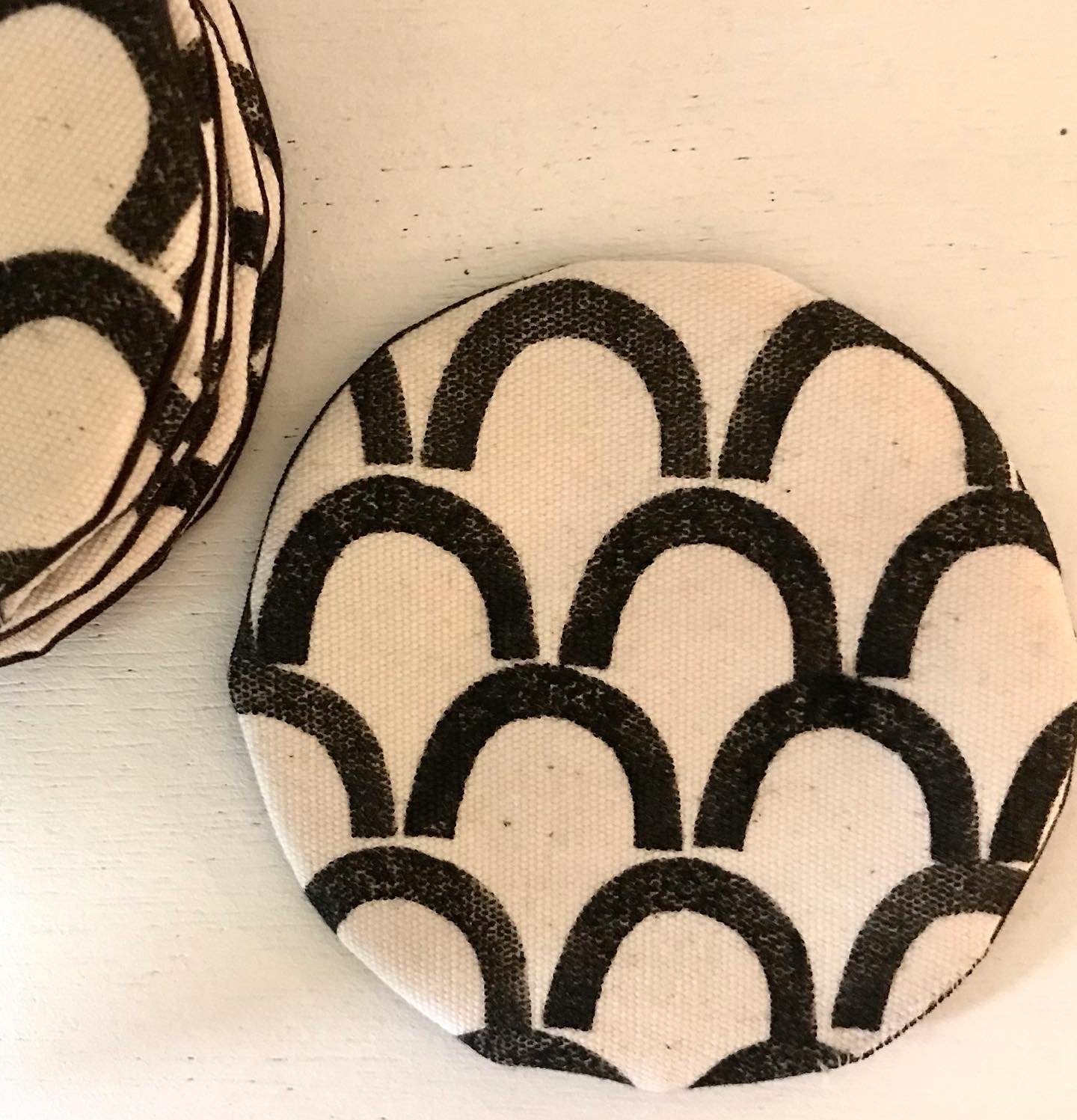 Image of Handprinted Set of 6 Coasters (Black and White semicircle). Collection 2.