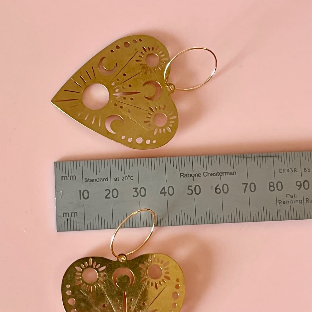 Large Brass Heart Statement Earrings / Penny Foggo