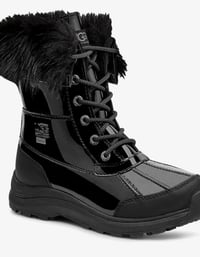 Image 1 of UGG Black Patent Lace-Up Winter Boot with Faux-Fur Cuff size 7.5 W