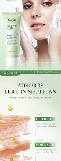 Image 9 of SADOER Salicylic Acid Facial Cleanser Face Wash Foam Face Cleanser Moisturizing Facial Cleansing Hyd