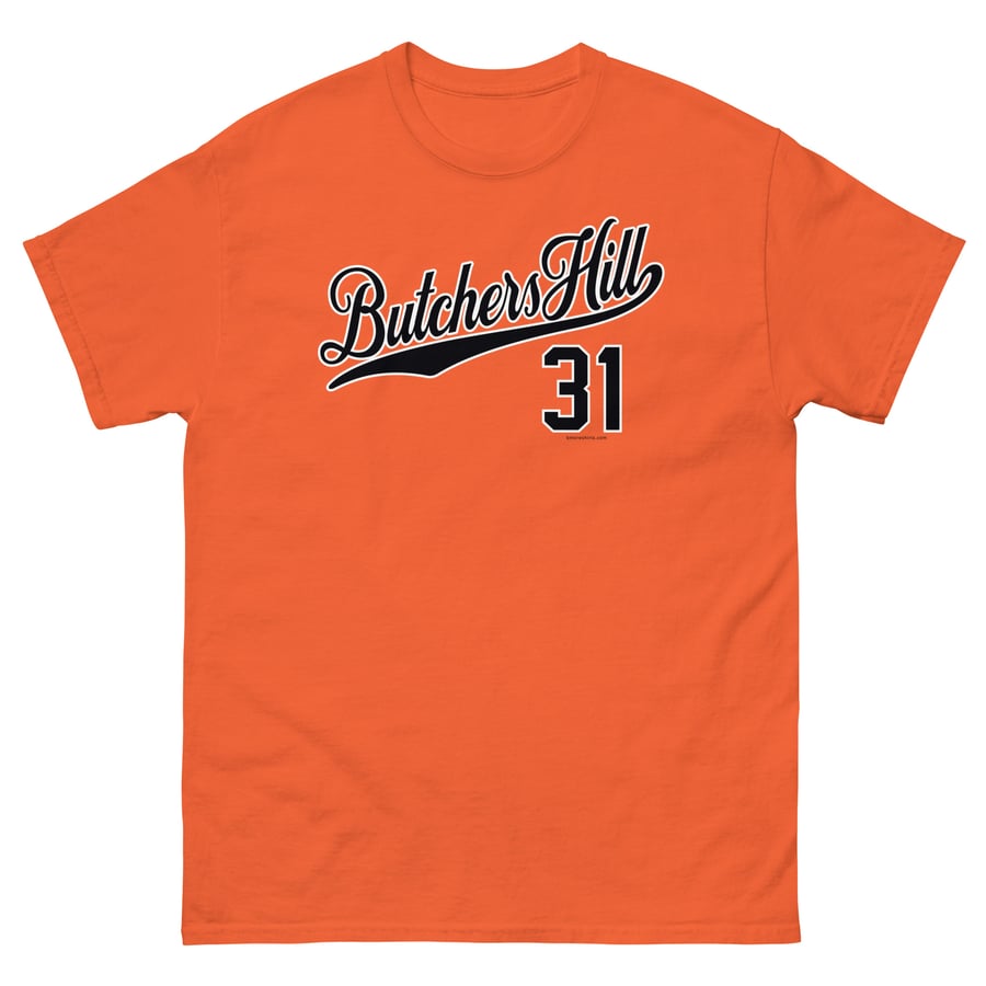 Image of Butchers Hill  Baltimore T-Shirt 21231 Mens (Orange)