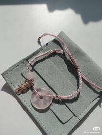 Image 5 of circle Pink quartz bracelet  粉晶平安扣小熊手绳