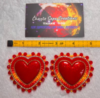 Image 7 of Hand Painted/Polished Dark Red Heart Beaded Earrings