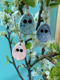 Image 3 of Ceramic Speckled hanging Mini Egg Guys (set of 3)