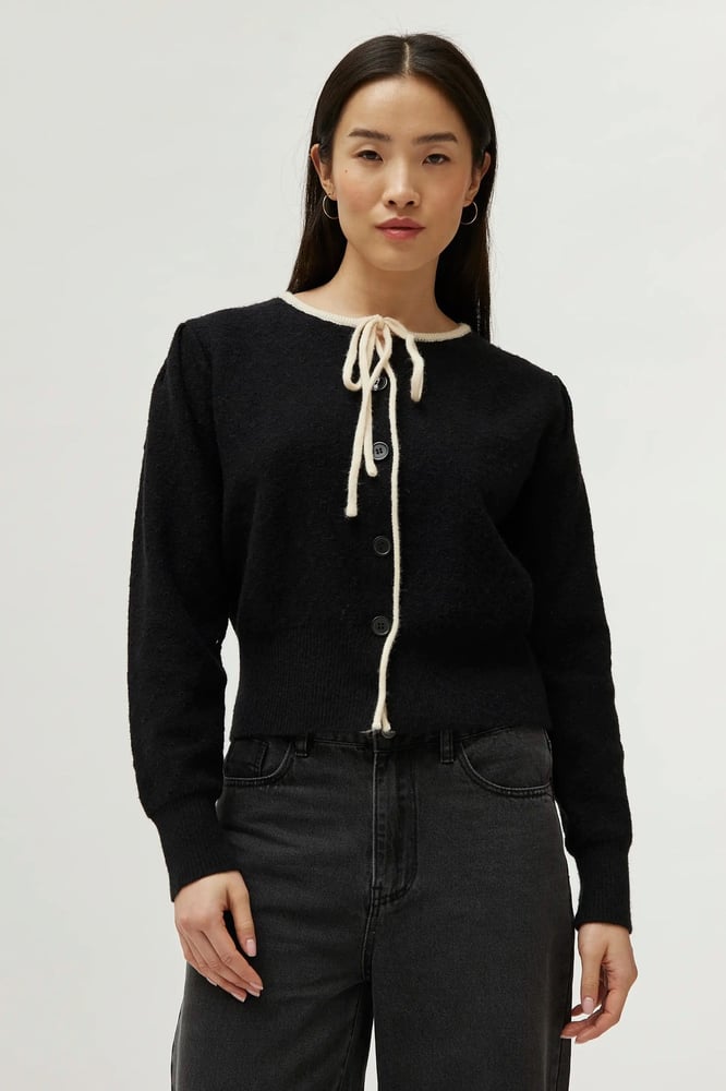 Image of CARDiGAN PUNTO LAZADA NEGRO