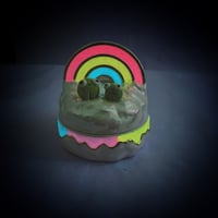 Image 1 of Happy frogs sitting on glow in dark rainbow and holographic cloud jewelry box 