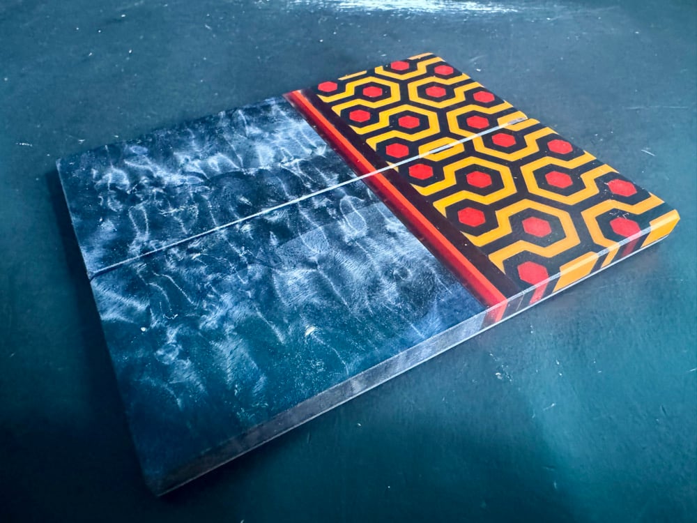 Image of @Kaoticartworks Resin & Black Curly Cottonwood GLOW Segmented Knife Scales