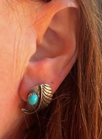 Image 2 of Leaf with turquoise post earrings 