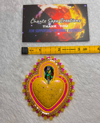 Image 6 of Hand Polish Yellow Heart XL Beaded Earrings 