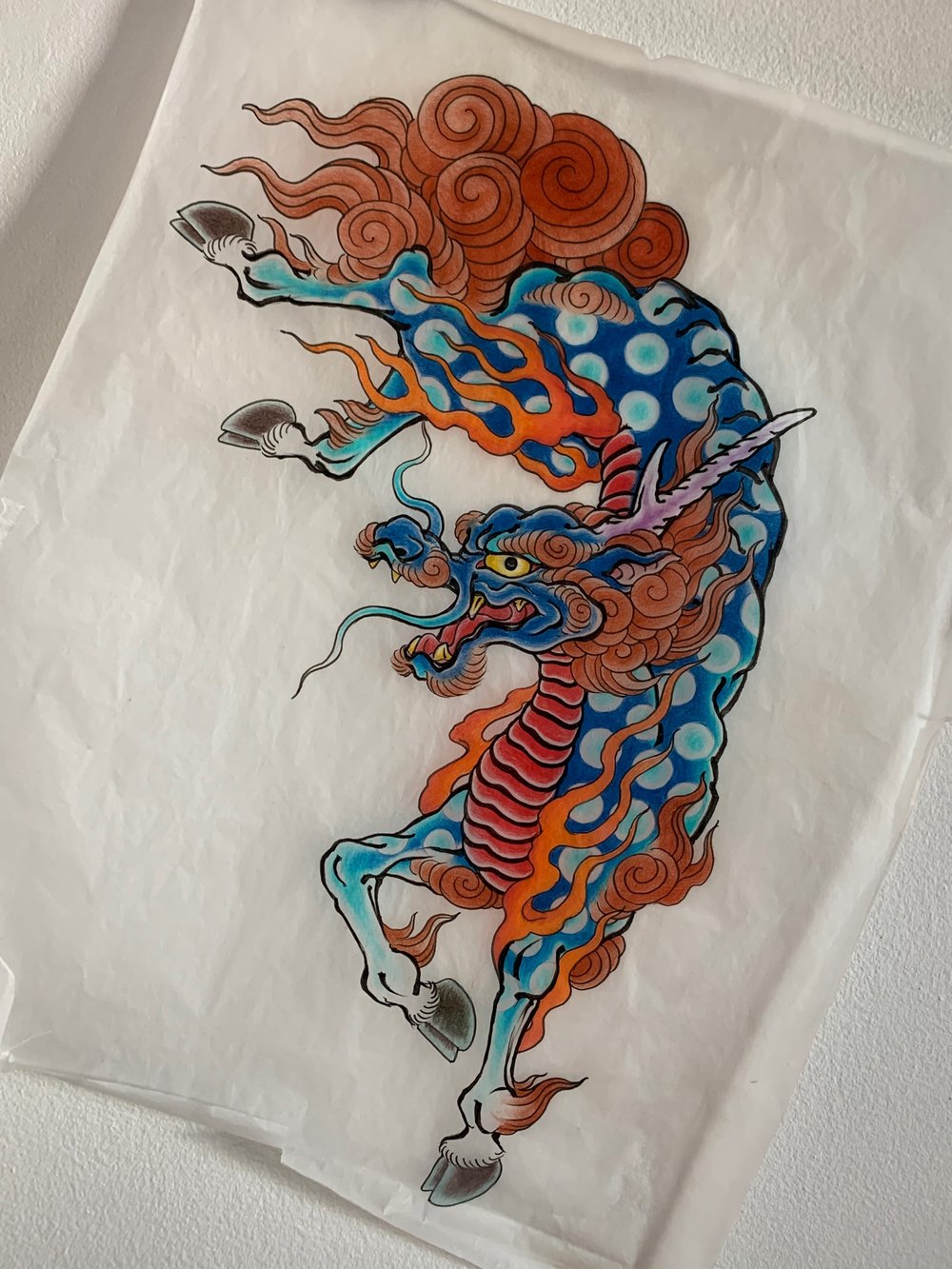 Image of Blue Kirin, large on tracing paper 