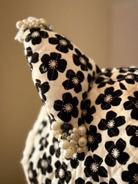 Image 4 of Haute Couture: Hand Beaded Quilted Black Floral Cat Hat