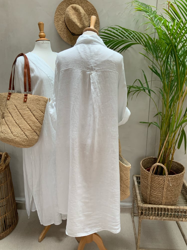 Image of Robe chemisier en Lin Summer blanche