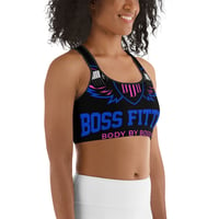 Image 4 of BOSSFITTED Black Neon Pink and Blue Sports Bra