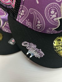 Image 4 of New Era 59Fifty Trucker Last Run Pop Purple Paisley w/ Houston Blip included