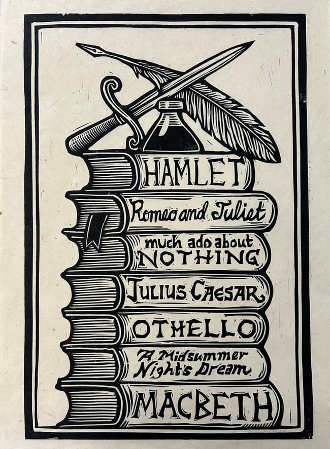 Shakespeare Books Block Print