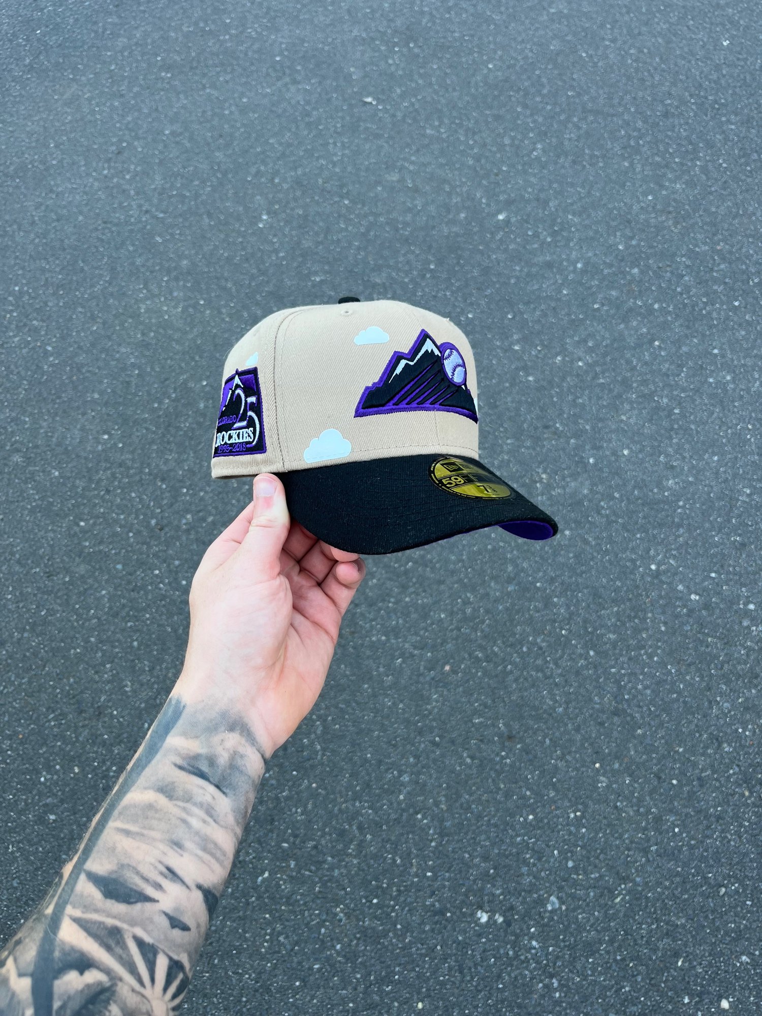 Image of  PURPLE BRIM PARTLY CLOUDY  COLORADO ROCKIES CUSTOM FITTED CAP