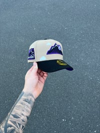 Image 1 of  PURPLE BRIM PARTLY CLOUDY  COLORADO ROCKIES CUSTOM FITTED CAP