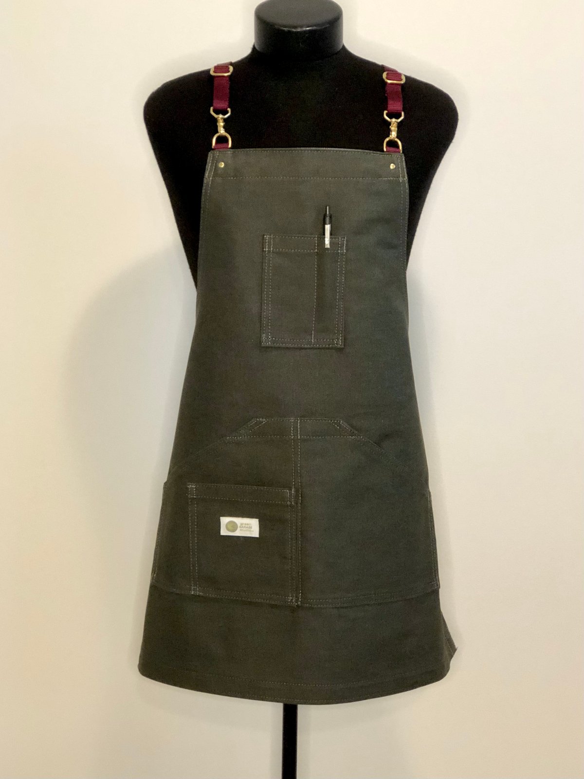 Handmade Denim Bib Apron | Olive Cone Mills Raw Denim Bib Apron | Green ...