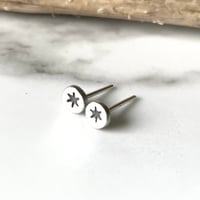 Image 2 of Handmade sterling silver stamped star stud earrings. Tiny star studs 925 silver.
