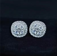 Image 1 of 925 Sterling Silver Iced Out  Full Pave D Color VVS Moissanite Square Stud Earring