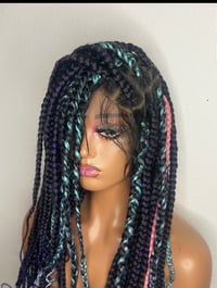 Image 4 of  Full Lace Box Braid Wig with Curly Knotless Braids Handmade Synthetic Blended Front Wig