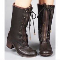 Image 1 of KELSI DAGGER shearling fur lined brown leather lace up boots