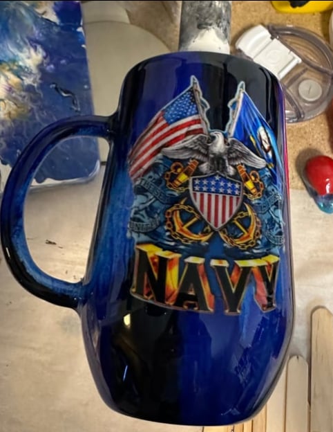 Image of 16oz US Navy Blue/Black Woodgrain Mug