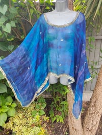 Image 3 of Poncho Woodstock Top -free size Blue purple see thru