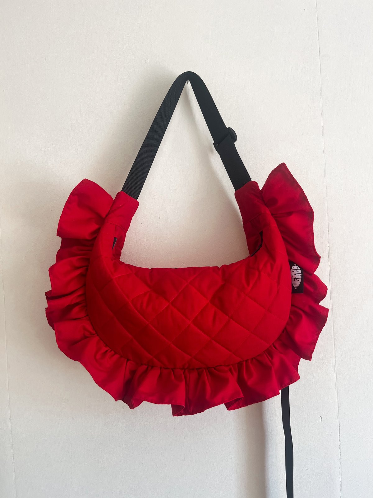 Red Pillow Frill Crossbody Bag 