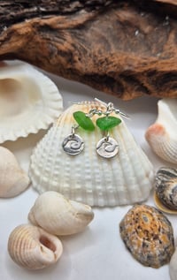 Image 1 of Sea Glass and Wave Charm Earrings