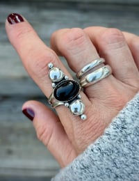 Image 1 of Onyx + Sterling Silver Ball Ring 
