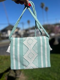 Image 2 of Knit Crossbody with Poms - Mint 