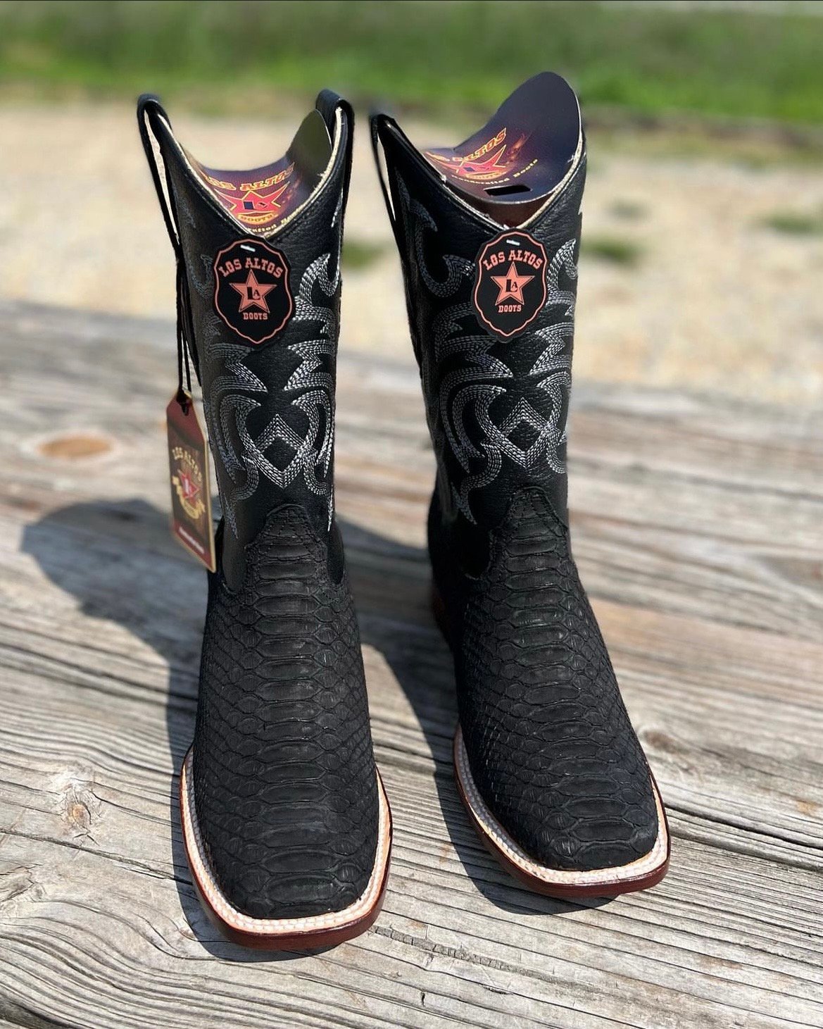 Los Altos Men’s Matte Black Python Wide Square Toe Boots | El Zacatecas ...
