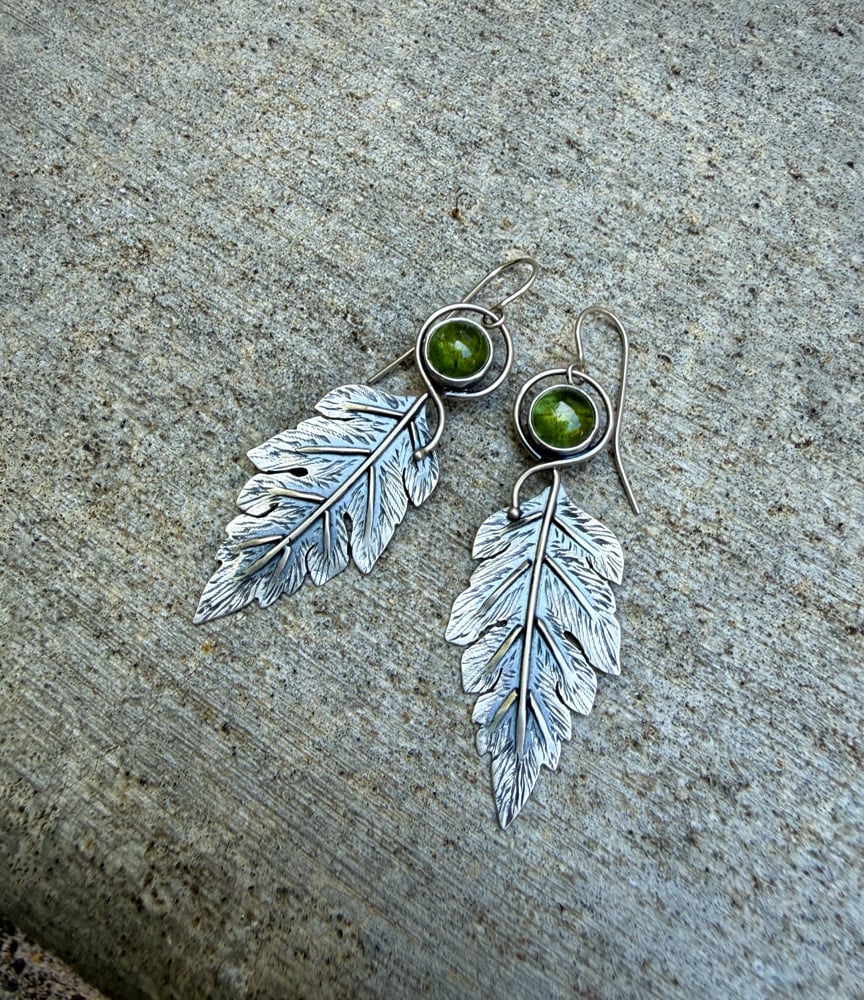 Image of Acanthus Leaf Loop-Stem Sage Green Apatite Dangle Earrings