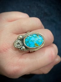 Image 2 of Kingman Turquoise Ring With Sterling Rose And Pearls