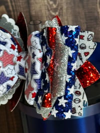 Image 2 of 4th of July Memorial Day Patrotic Red White and Blue Tumbler Straw Topper Bow