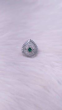Image 4 of ADR4502_Silver Plating with Green and White Stone American Diamond Adjustable Ring