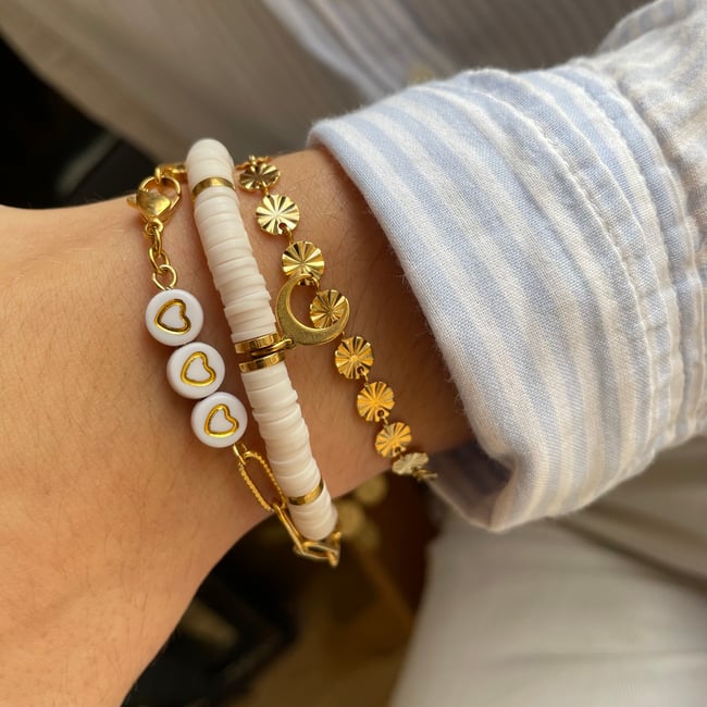 LOUISON | Bracelet pastille striée acier inoxydable doré