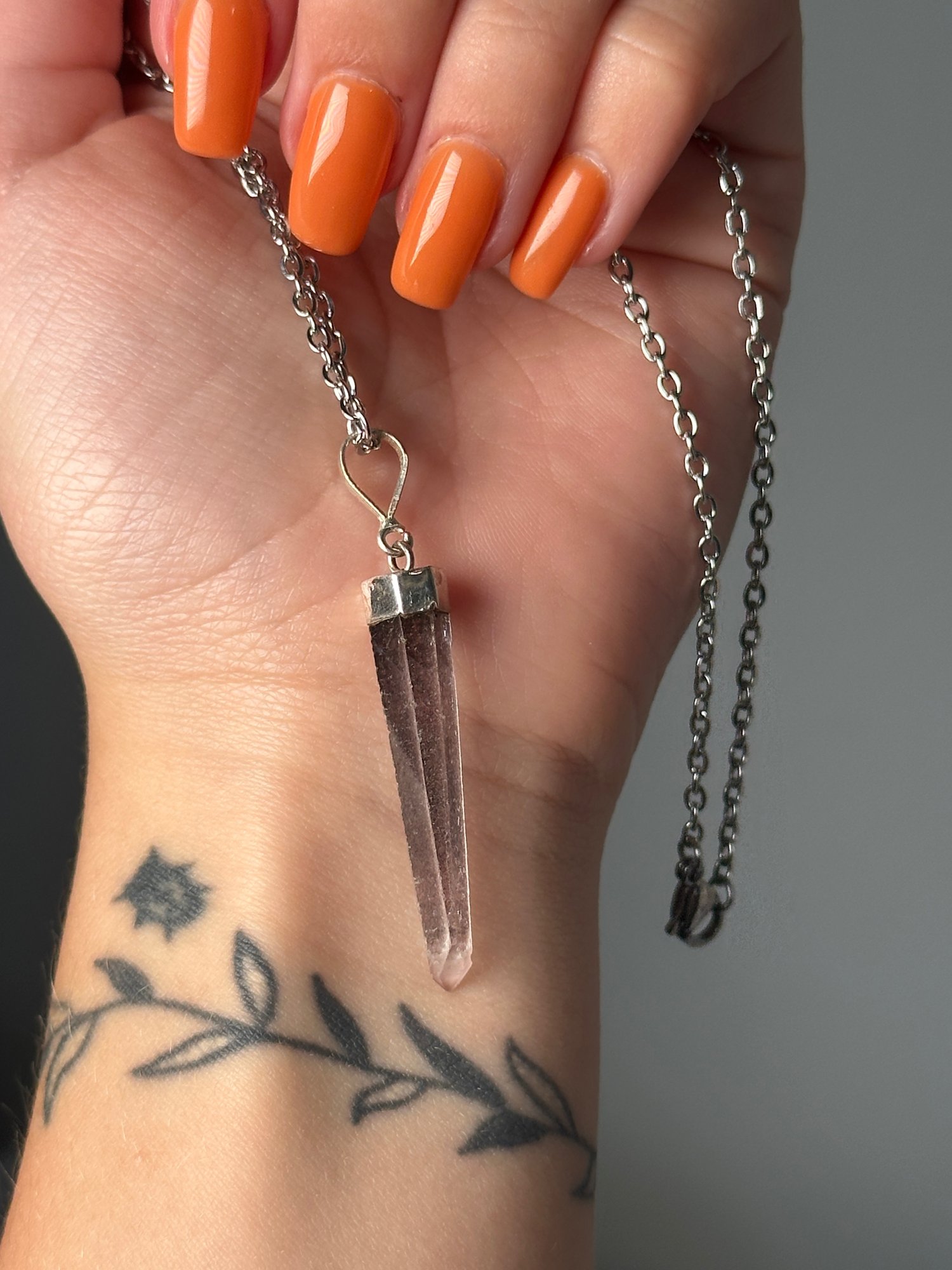 PINK HEMATITE COATED QUARTZ POINT NECKLACES .925 STERLING SILVER