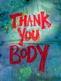 Image 1 of Green tie dye multi colour T shirt with fluro uv active orange text (XL)