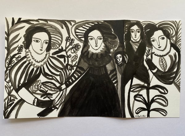 Image of in a dream garden - original ink drawing 