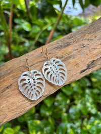 Image 2 of monstera earrings in 14kGF
