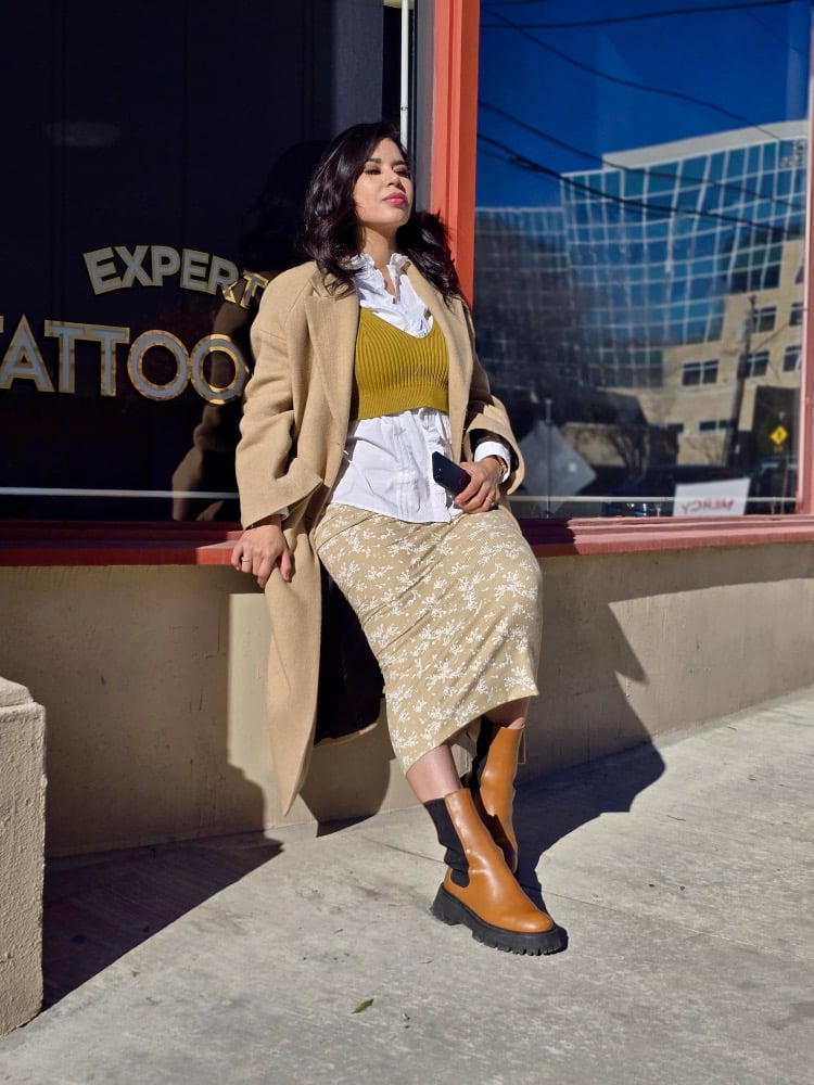 Image of Khaki Floral Ribbed