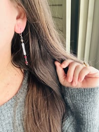 Image 4 of garnet and ruby sterling silver bar earrings