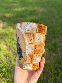 Image 3 of Golden checkered Bronc to go mug