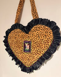 Image 1 of Leopard Print Heart Ruffle Bag – “Menace to Society” Patch